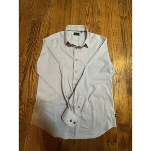 7Diamonds Melange Stretch Mens Brown White Micro Stripe Button Down Shirt Large